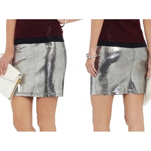 Alice + Olivia Dresses & Skirts - $495 Alice + Olivia Womens 6 Skirt Mini Lamb Leather Metallic Silver Caitlin